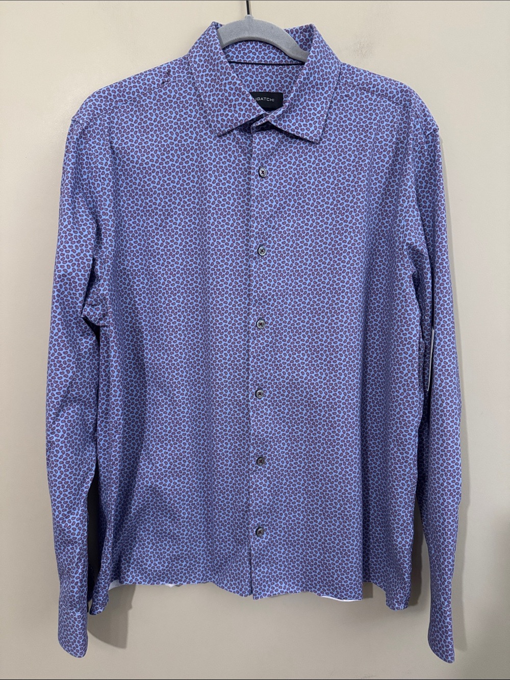 Bugatchi long sleeve 8 way stretch cotton Double Knit Paisley Polo, Large
